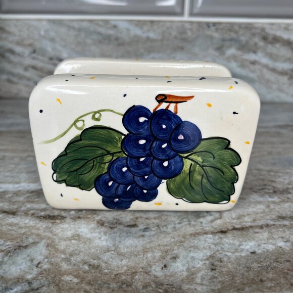 Young’s 1996 Hand-Painted Ceramic Napkin Holder With Grapes & Cherry Design - Picture 3 of 10